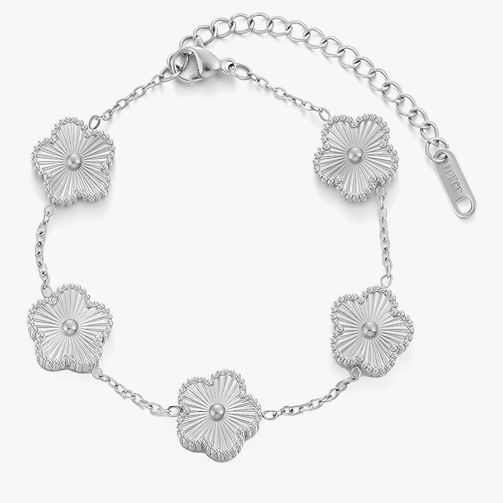 Silver Dainty Four Leaf Clover Charm Bracelet .925